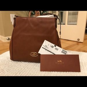 Coach Edie Shoulder Bag - Pebbled Leather, Saddle